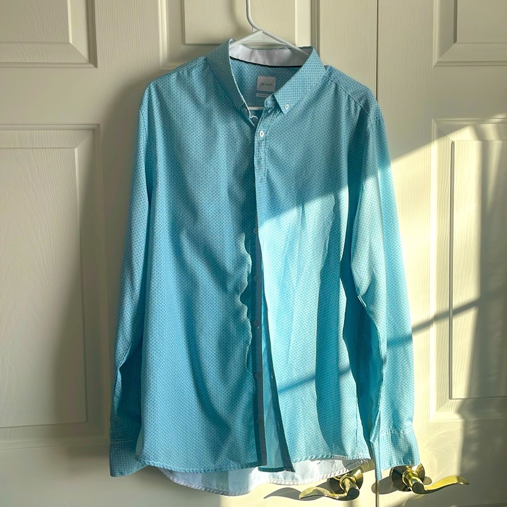 Blue long sleeve button up shirt